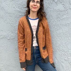 Lambswool Cardigan Sweater by O'Hanlon Mills Orange and brown preppy clothing
